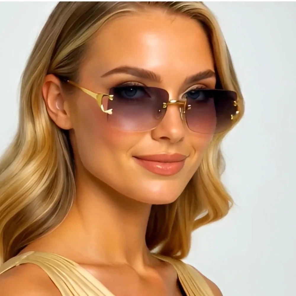 Women Sunglasses Gold Accents Brown Gradient Lens‎ Fashion Eyewear Street Wear